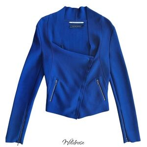 ROLAND MOURET Blue Bandage Folded Collar Asymmetrical Exposed Zipper Jacket 6